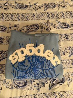 Sp5der Light Blue Graphic Hoodie